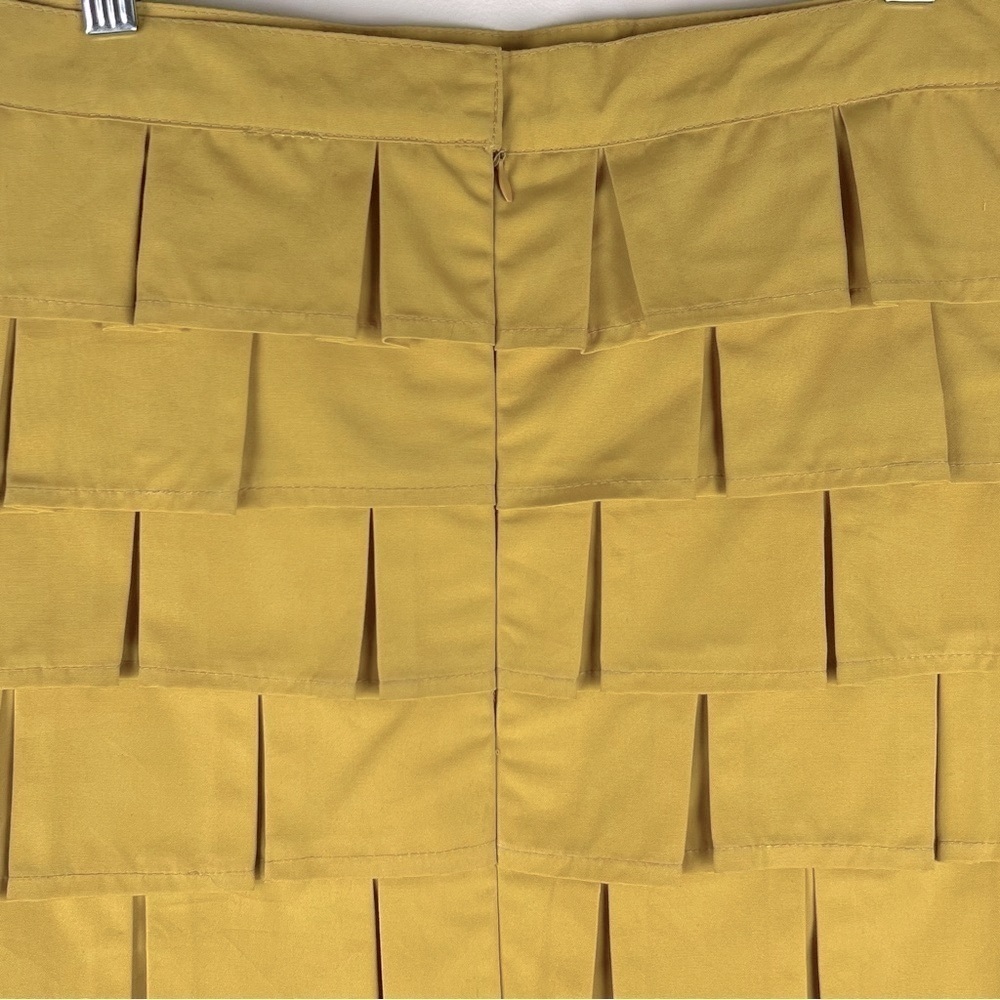 GREY | Office Siren Tiered Mini Square Pleats Pencil Skirt Mustard Gold | S - Picture 5 of 7